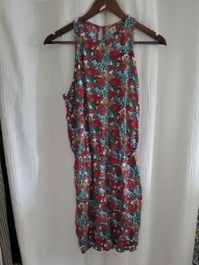Womens M Floral Sleeveless Midi Dress - Red & Green